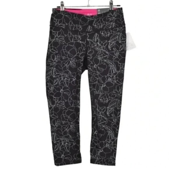 NWT Gap Fit Mid Rise Black Pink Floral Capri Legging Workout Size Small - Picture 2 of 7